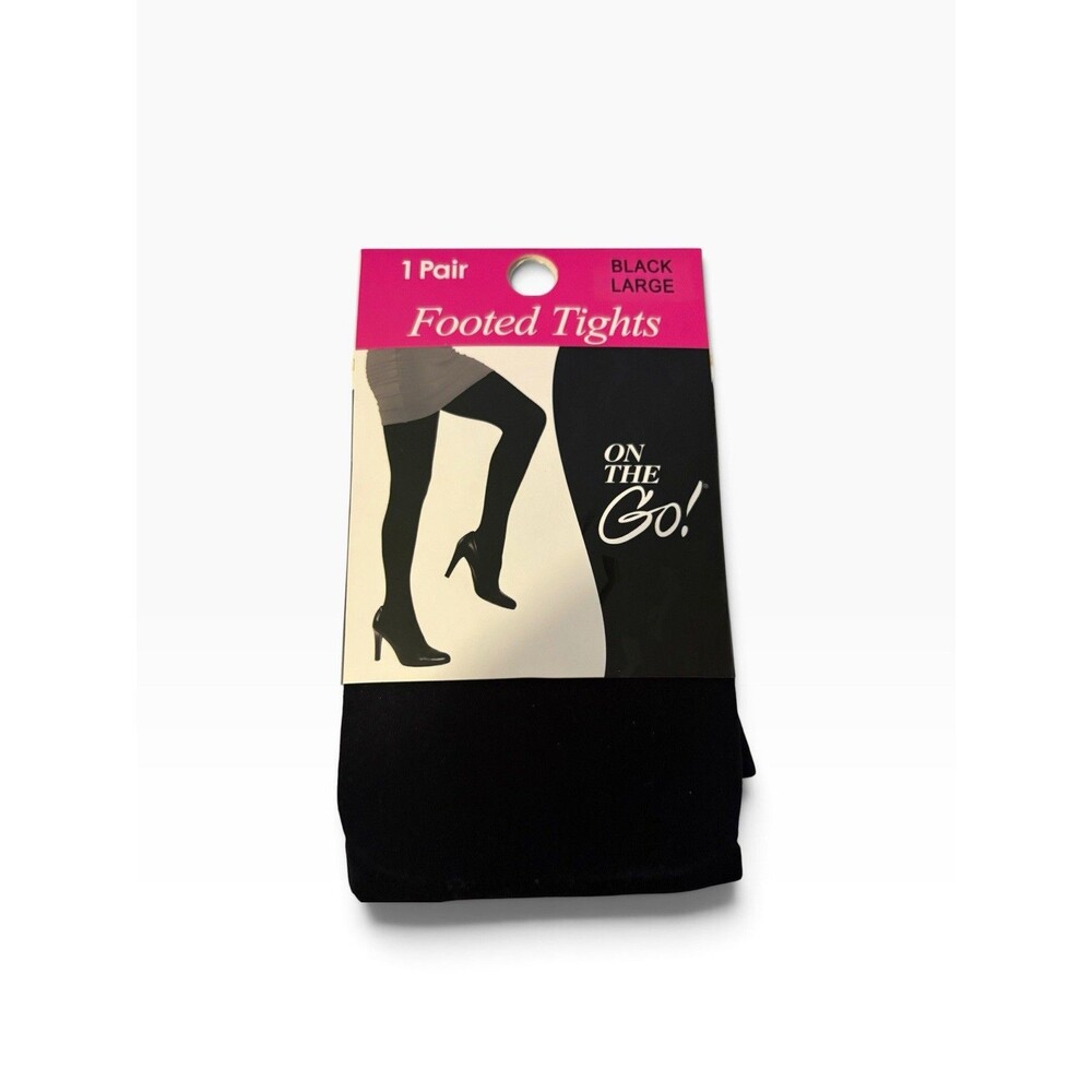 On The Go FOOTED TIGHTS size LG BLACK 90% Nylon 10% Spandex 5’5”-6’ / 135-190lbs